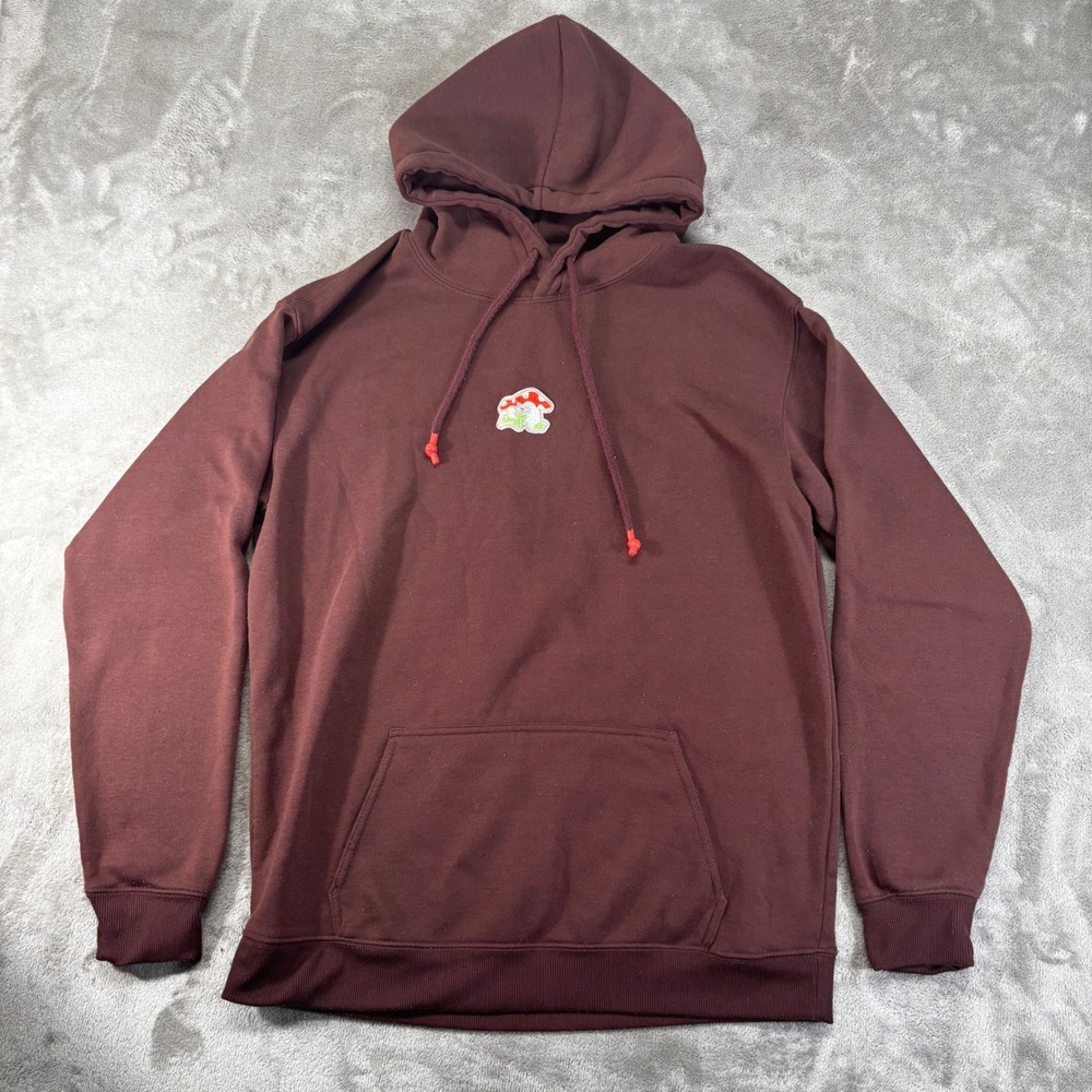 Vivre La Vie Hoodie Mens Medium Burgundy Mushroom Embroidered‎ Streetwear